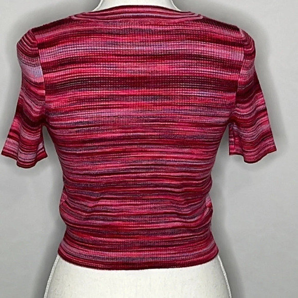 BP Space Dye Short Sleeve Crop Cardigan in Pink Ibis - NEW - Size Small - Picture 4 of 8